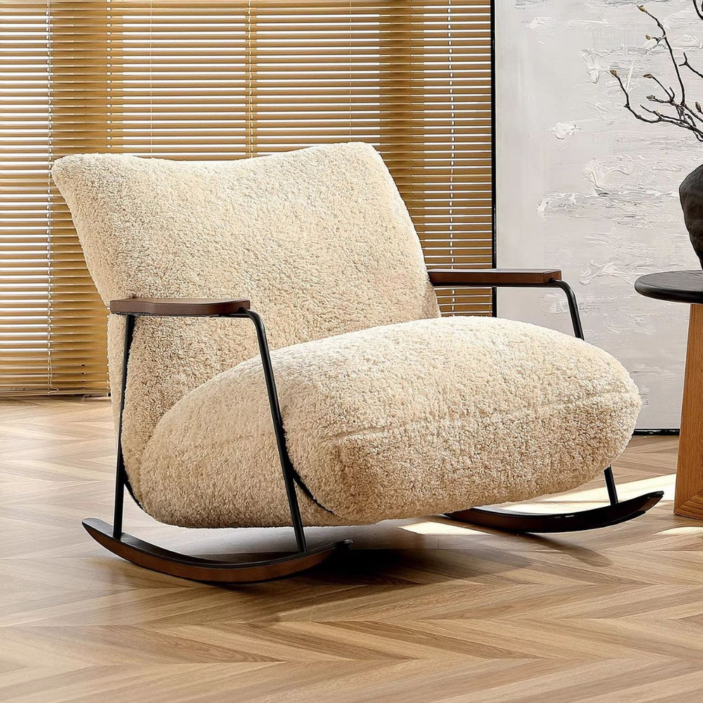 Medieval style rocking chair living room for homeretro cashmere lazy casual lounge chair cream style single sofa chair
