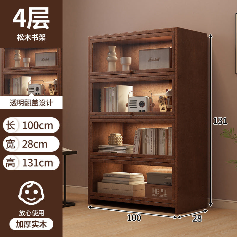 Retro American floor-to-ceiling bookcase Solid wood small cabinet Locker Living room storage Display cabinet Integrated dust rack