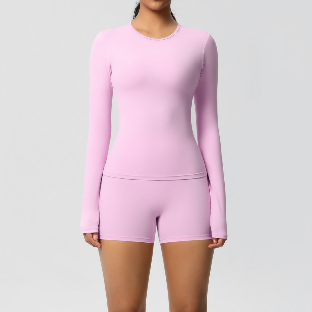 New arrival cross-border pure color double-sided brushed tight long yoga suit sports running fitness suit two-piece set for women