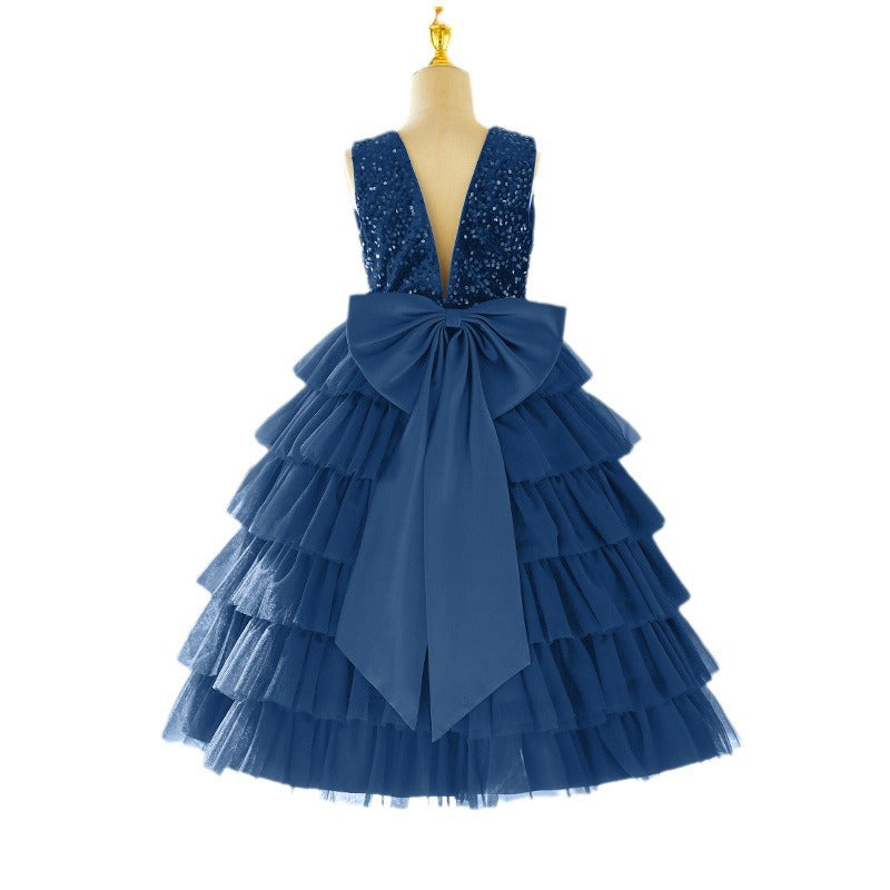 European and american cross-border custom girls' dresses, tutu skirts, little girl's cake skirts, performance costumes, deep v-back with 3d butterfly detail