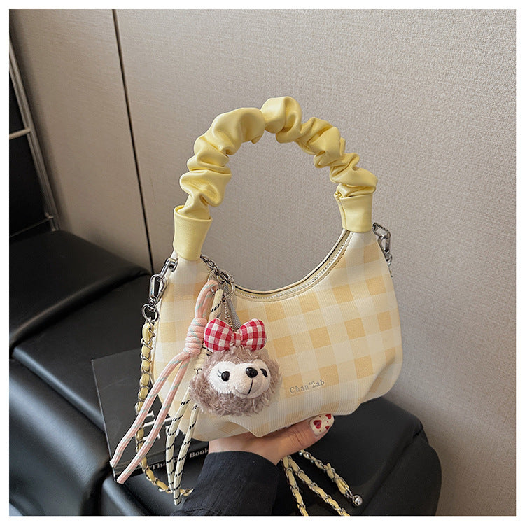Cross-border 2025 summer new casual plaid shoulder bag female college student schoolbag portable large-capacity messenger bag