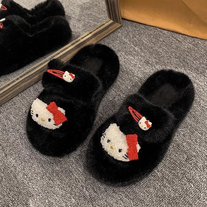 Women's fuzzy slippers - 2024 new fashion, versatile, cute, trendy, thick-soled, non-slip, home cotton slippers, thong sandals