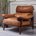 Second-hand style grids first layer real cowhide retro ash wood living room balcony tea master chair single sofa lounge chair