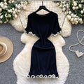 Xiaoxiangfengclassy contrast colorbows strappy long sleevesdress women's metal buckle waist slimming lookknitting short skirt