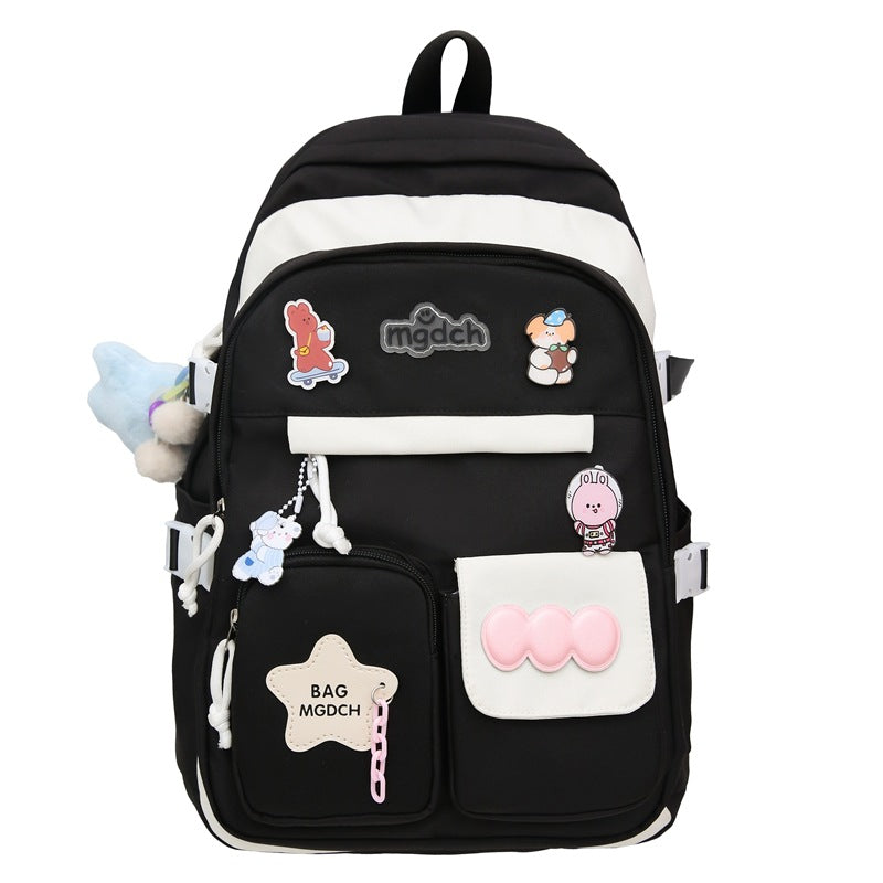 New schoolbag for girls, junior high school students, large-capacity backpack, versatile burden reduction, fashion trend, two-piece schoolbag