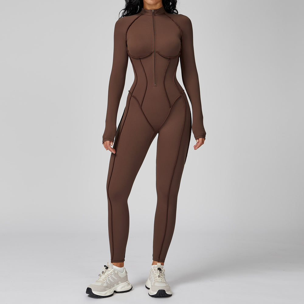 vertical striped stand-up collar jumpsuit half-zip all-in-one fitness suit for women high-intensity sports yoga suit