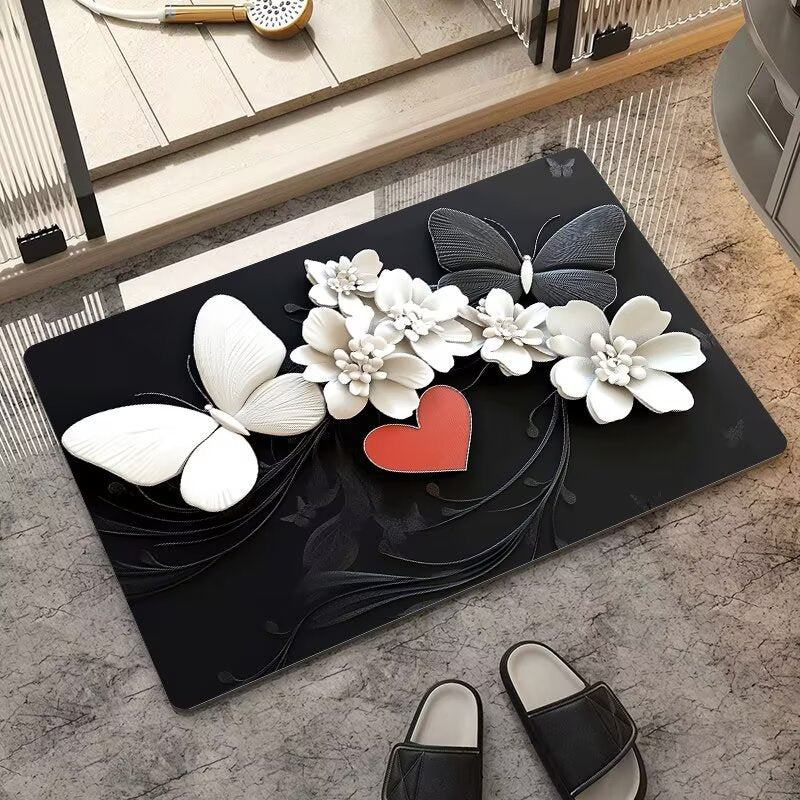 stereo butterfly soft diatom mud kitchen floor mat bathroom door absorbent quick-drying mat non-slip mat bathroom carpet