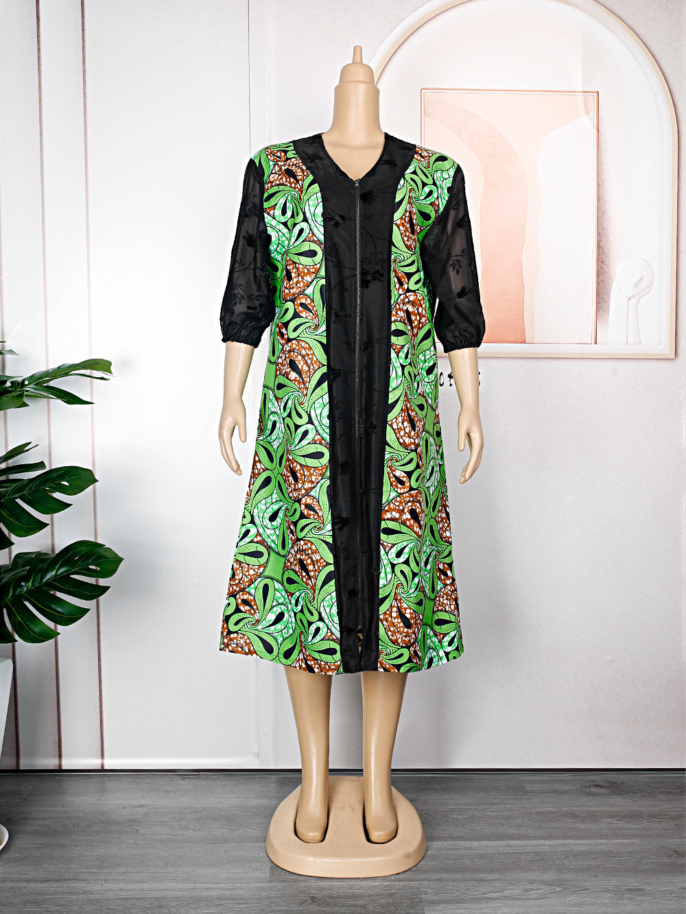 e-commerce   new zipper dress wax fabric with pockets african women's plus size skirt