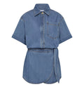 fashionretro short-sleeved denim dresssummerelegant waist dressfashioneasiest for match