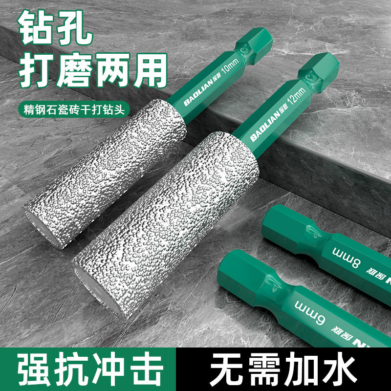 Grinding and drilling all-in-one hole opener, special grinding head for trimming, hexagonal handle, dry diamond drill bit for ceramic tiles and glass