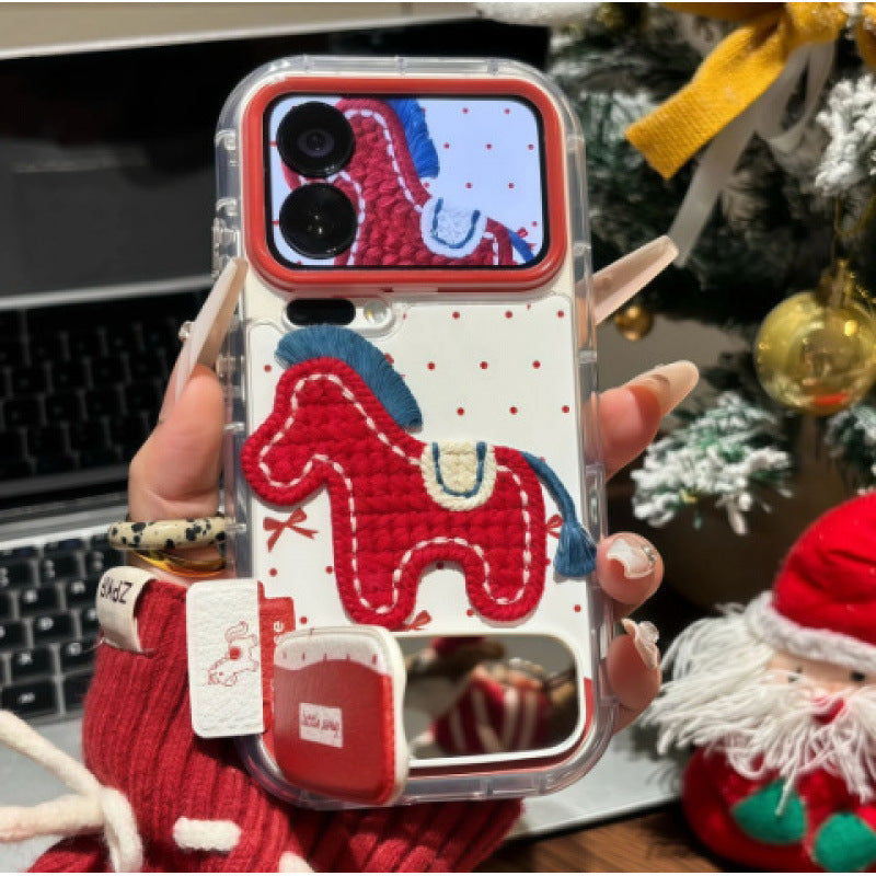 New year's case suitable for iphone17promax mobile phone case chinese style embroidered knitted pony apple 16 protective cover 15