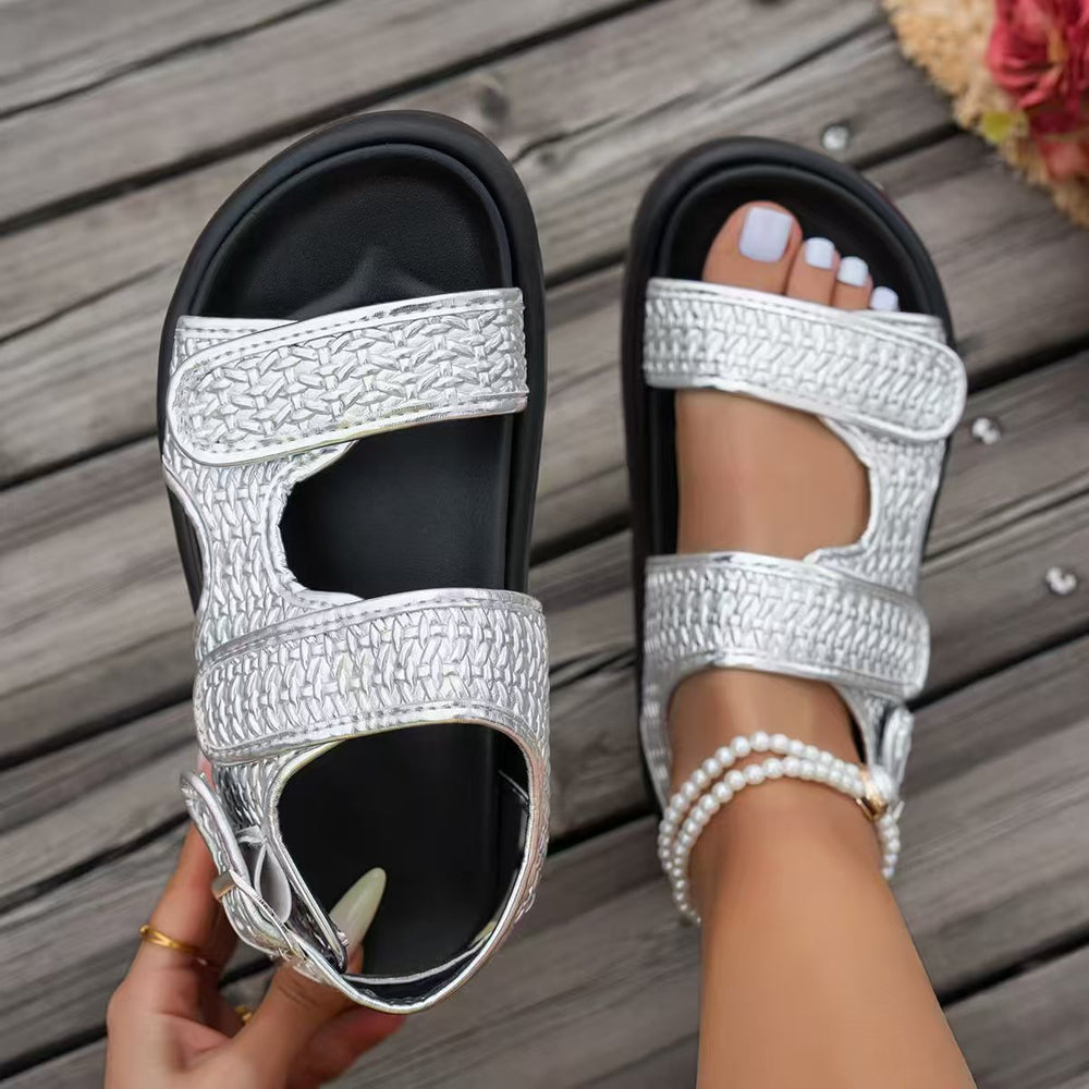 Summer plus sizeexport denim velcro high heel thick sole sandals new arrival cross-border fashionroman women