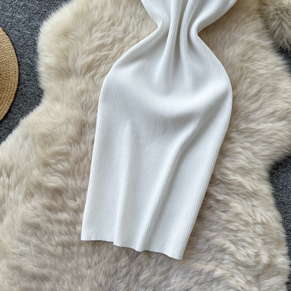 Korean style sleeveless beaded round neck dress - women's summer high waist slim fit bodycon a-line skirt - commute outfit