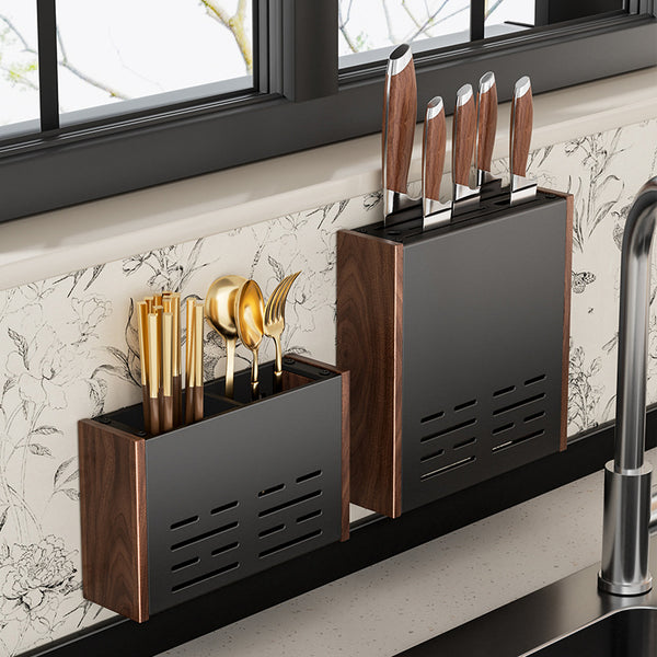 Walnut Kitchen Knife Holder Shelf No Punching Wall Hanging Household Chopsticks Cartridge Kitchen Knife Storage Box Shelf