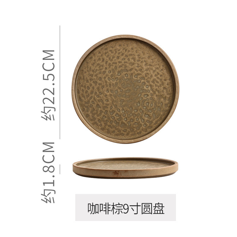 Retro stoneware western food steak plate japanese style with edge restaurant hotel for homestylish shallow plate dessert side dish plate