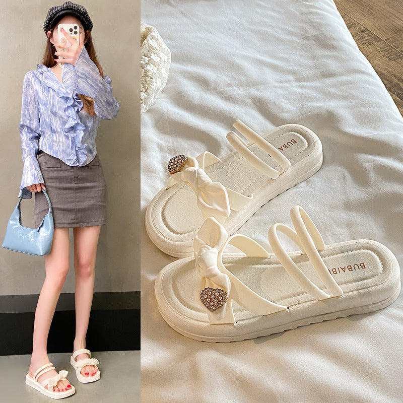 New spring/summer korean style women's sweet heart & rhinestone butterfly slides - versatile one-strap sandals for beach & everyday wear
