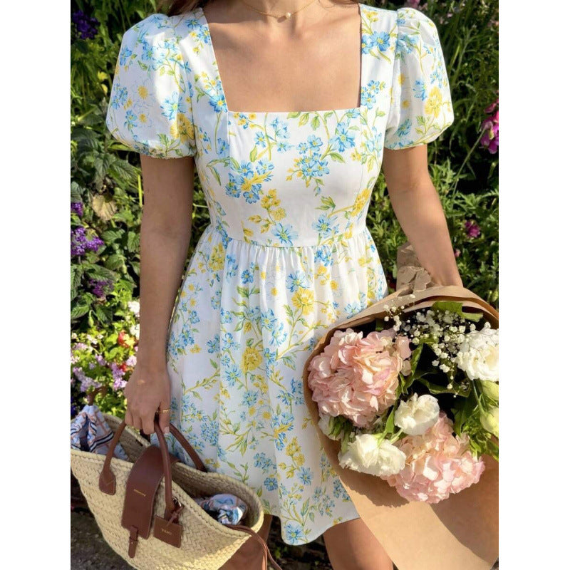 fashionsweetelegant floral casualelegance puff sleeve pastoral style printing holiday dress