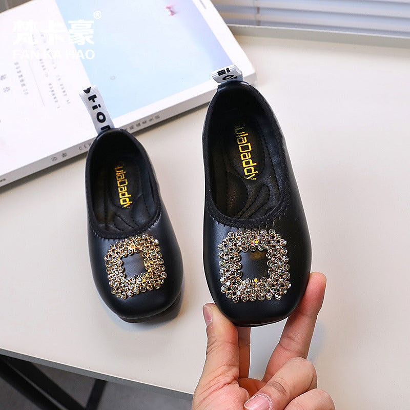 Custom girls' rhinestone flats -  spring/autumn new korean style kids' slip-on princess shoes
