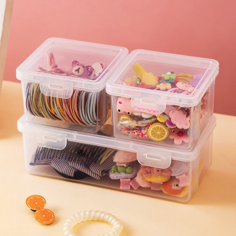 Desktop jewelry hairpin headgear transparent storage box plastic mirror cabinet drawer children's hair accessories storage box with lid ins