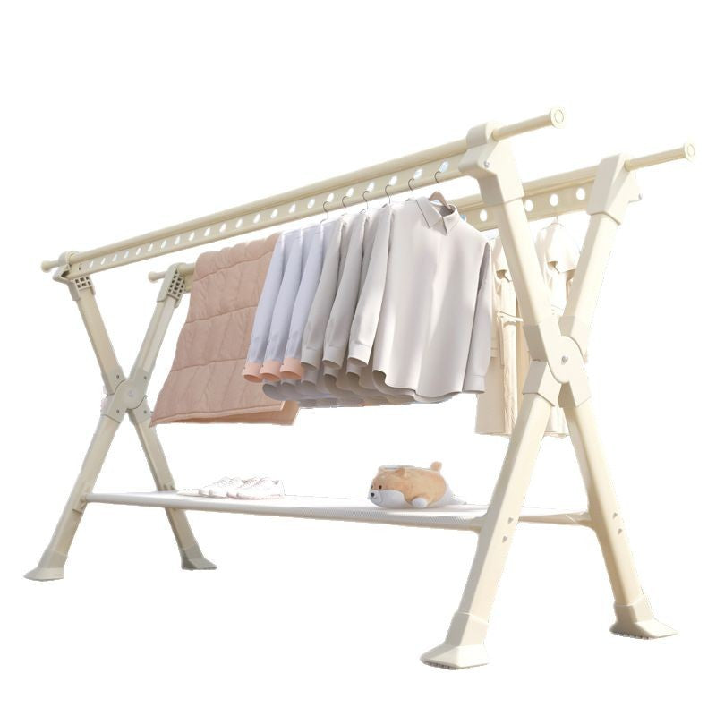 Foldable clothes drying rack - floor standing, indoor/outdoor use - aluminum alloy, extendable rod, perfect for balconies, bedrooms, and outdoor use - quilt drying solution