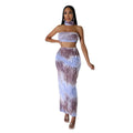 European and american cross-border fashion sexy women's clothing  summer new arrival: halter neck wrap, backless maxi dress three-piece set