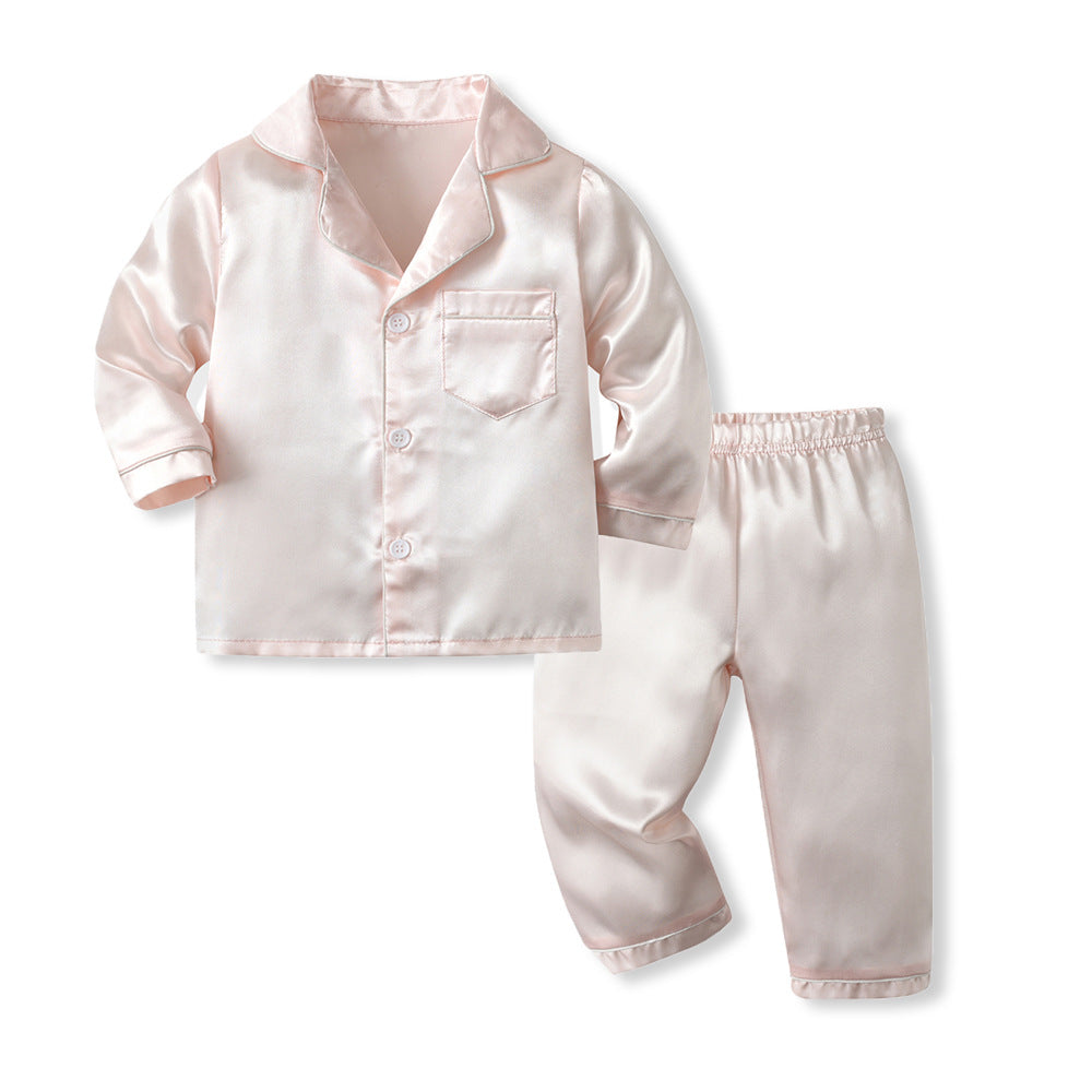 kids pajamas boys and girls long sleevesnew arrival imitation tencel shirt pants spring autumkids home wear suit