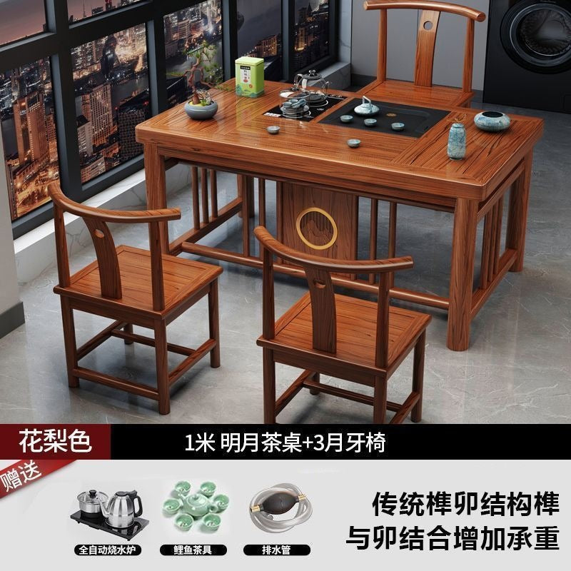 New chinoiserie balcony coffee table solid wood table and chair combination tea table small apartment for home kung fu tea table all-in-one complete set
