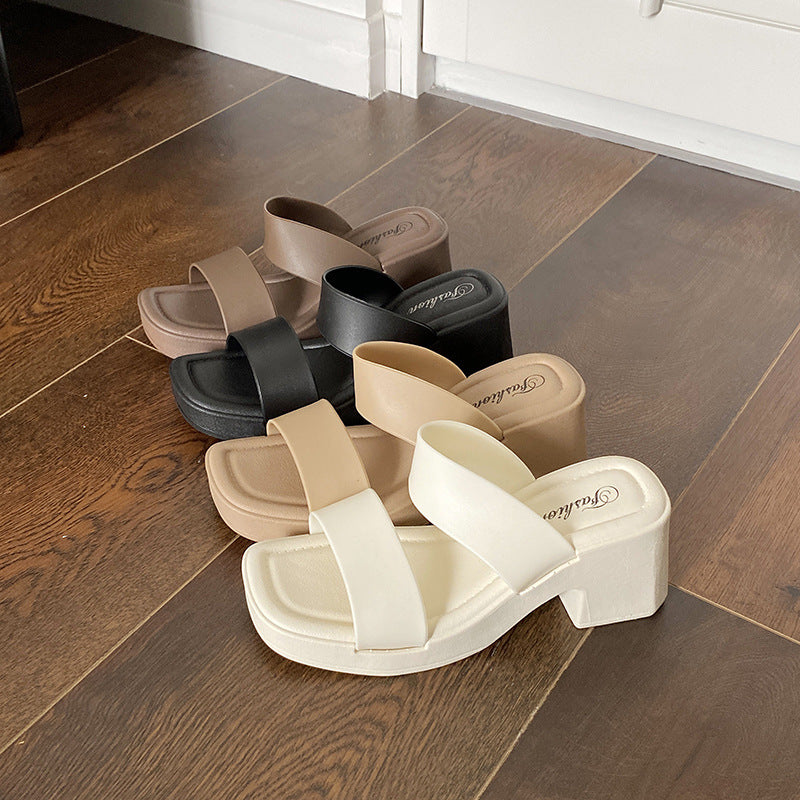 hot-selling new high-heeled slippers for women, summer outdoor wear, height-increasing non-slip double-strap sandals, women's fashionable wedge heels