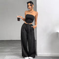 cross-border fashion shein women's striped strapless top and loose, slimming suit pant set