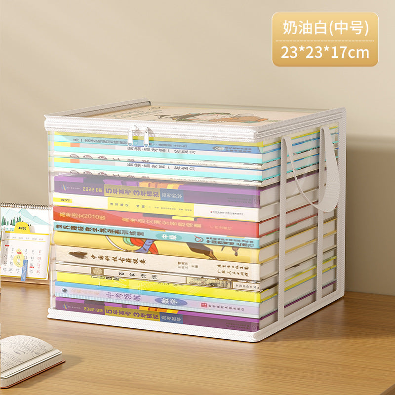 Book storage box Student classroom household dust-proof transparent book box bag Desktop bookshelf Old book sorting storage bag