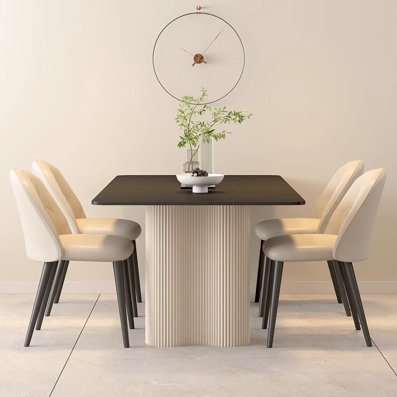 Black rock slab rectangular dining table and chair set - new italian style combination for small spaces - modern minimalist home dining table
