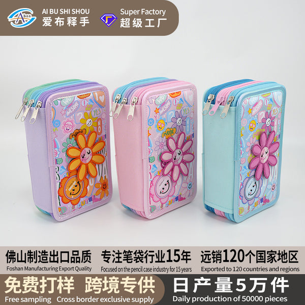 Three zippers, porous art pencil bag, painting storage bag, large-capacity colored pen storage for primary school students, pencil bag customization