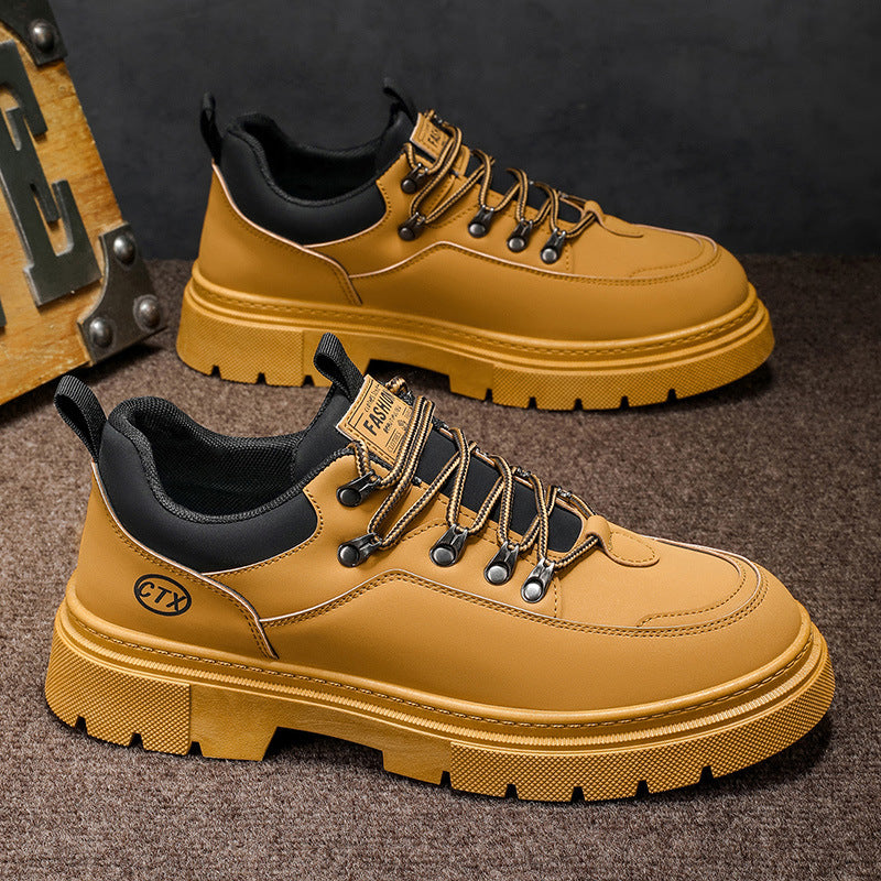 Men's spring 2025 new outdoor work boots: black british style martin boots for work, casual, and labor protection