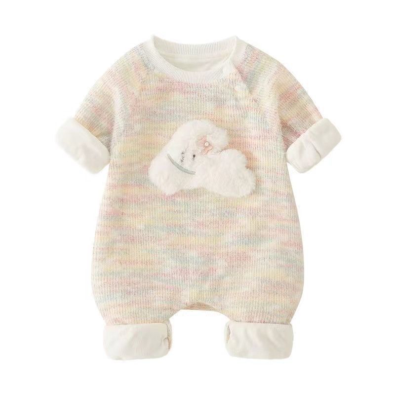 Baby autumn style cute baby long sleevesfleece-lined jumpsuit full month hundred days clothes cute haki outing climbing clothes