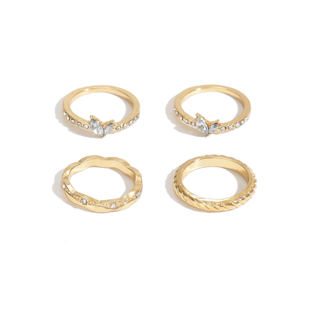 European and american cross-border jewelry: trendy ins geometric glass ring 4-piece set - elegant, versatile, diamond-studded stackable hand jewelry for women