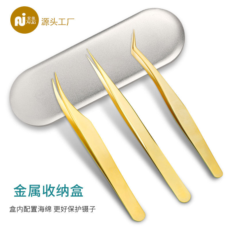 Factory fake eyelashes tweezers eyelash artist grafting eyelash curler dolphin golden feather clip high precision flowering clip beauty tools