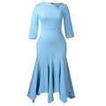 D3350 european and american cross-border women's fashion  new style elegant asymmetrical neck three-quarter sleeve high-waisted irregular dress