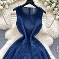 Classy sense of niche fashion sleeveless round neck denim dress for women summer waist slimming lookelegant pleated vest dress