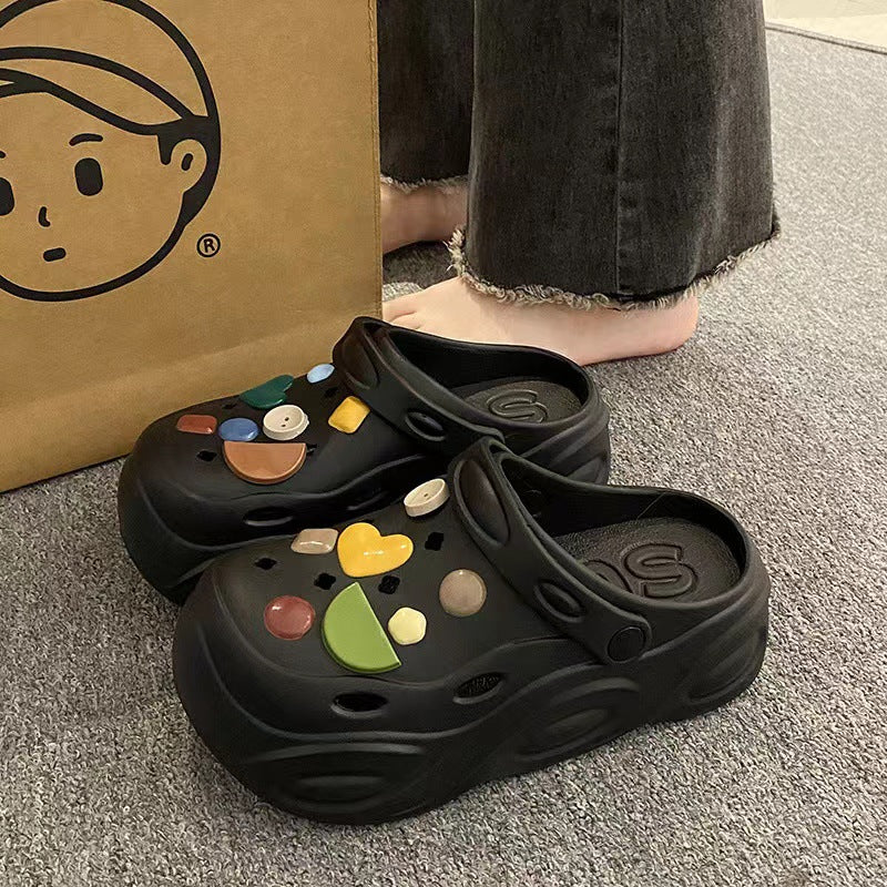 Evathick sole crocs women's summer outwearnon-slip2024new arrival stomping on shit beach baotou half cool slippers