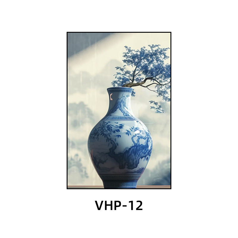Blue and white porcelain decorative painting vase porcelain ceramic new Chinese style living room hanging painting hotel hotel restaurant box Chinese style