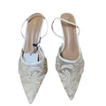 Zar 2024 autumn new arrivals: pointed-toe, closed-toe, open-back, solid color embroidered mesh stiletto mules