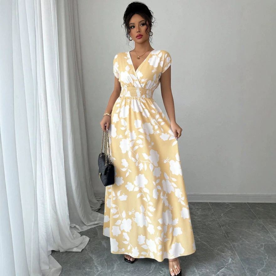 new european and american style french print elegant dress