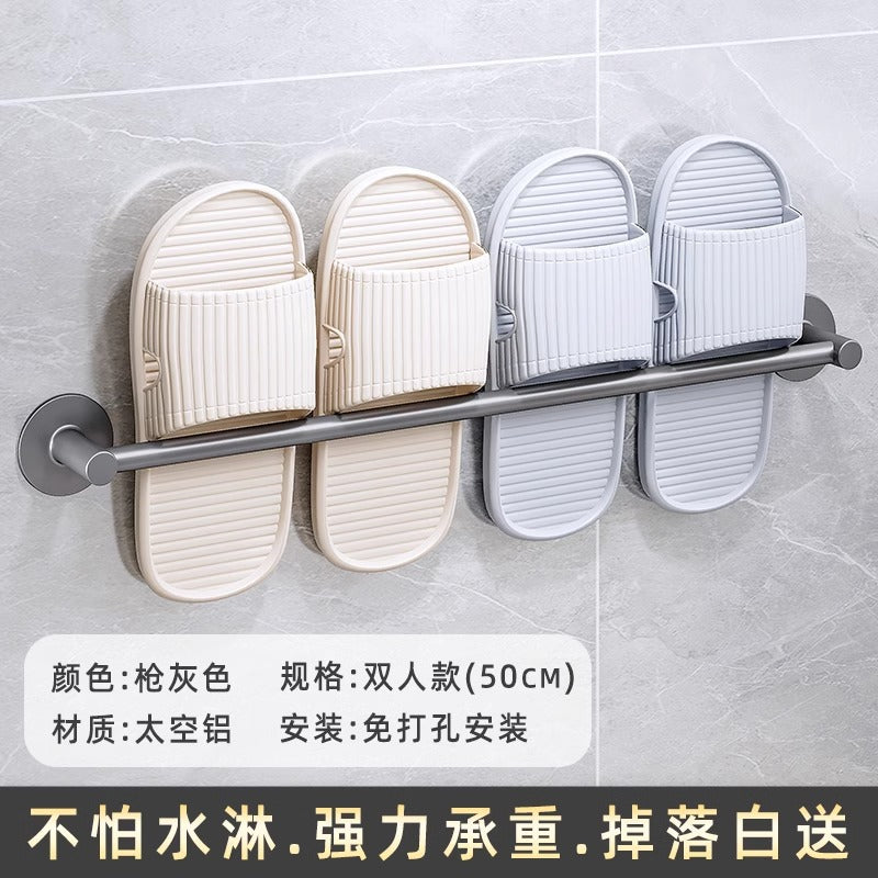 Towel rack bathroom punch-free storage rack bathroom wall-mounted kitchen single pole towel bar slipper rack storage rod
