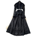 Light mature style classyelegancelacelong sleevesdressfemalefrenchheavy industry crochet waist silmlong skirt dress