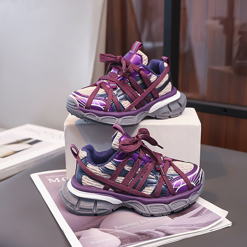 Girls' fashion chunky sneakers  spring/autumn new korean style kids' color block athletic shoes boys' lightweight running shoes