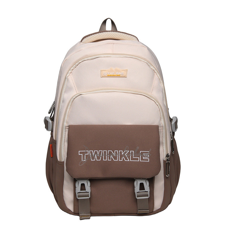 New primary school students, junior high school students, burden-reducing schoolbags, fashionable contrasting colors, lightweight, large-capacity waterproof backpacks