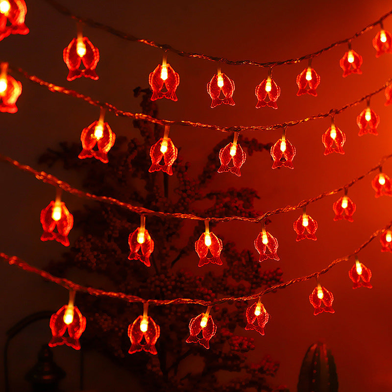 LED New Year's festive Chinese style small red lanterns Chinese knot blessing character Pisces lights string Spring Festival decoration flashing lights