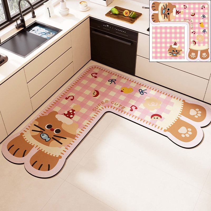 Kitchen floor mat corner l-shaped non-slip oil-proof mat diatom mud absorbent foot mat stain-resistant wipeable no-wash corner carpet