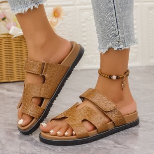 Ready-to-ship cross-border  summer new arrival women's platform thong sandals with hook-and-loop closure, european and american style solid color slippers