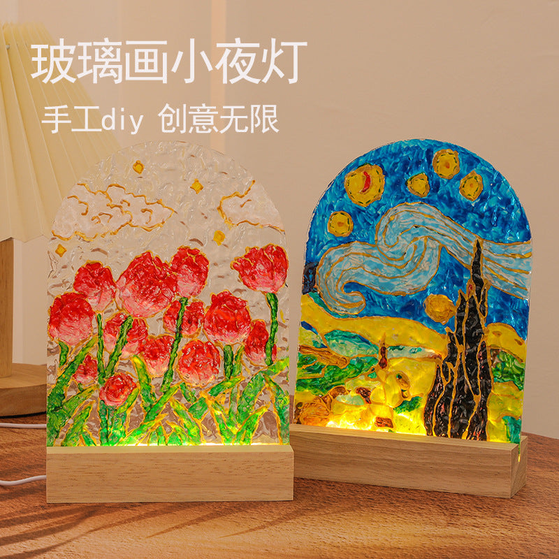 Tulip night light DIY material package, gift for girlfriend, hand-painted night light, water ripple acrylic light, ambient light.